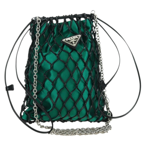 PRADA Chain Shoulder Bag Satin Green Auth 127567M