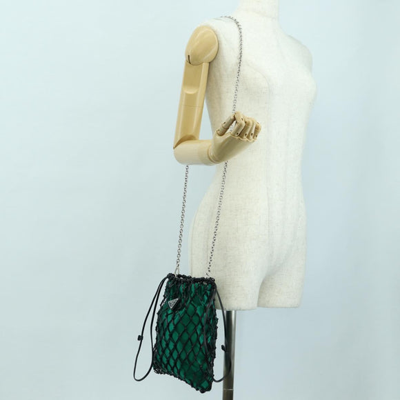 PRADA Chain Shoulder Bag Satin Green Auth 127567M