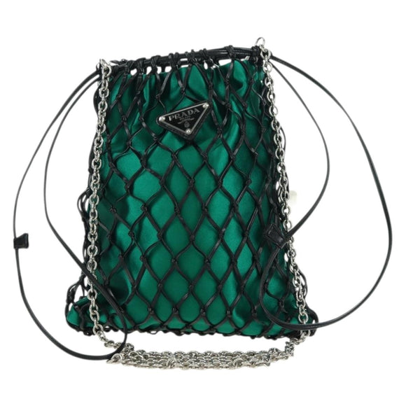 PRADA Chain Shoulder Bag Satin Green Auth 127567M