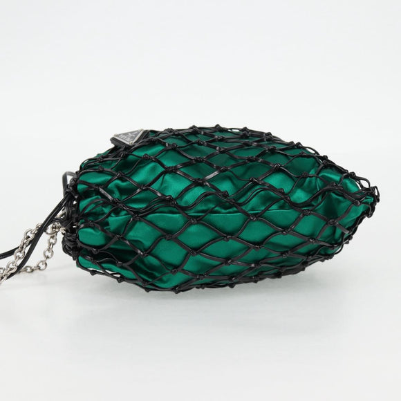 PRADA Chain Shoulder Bag Satin Green Auth 127567M