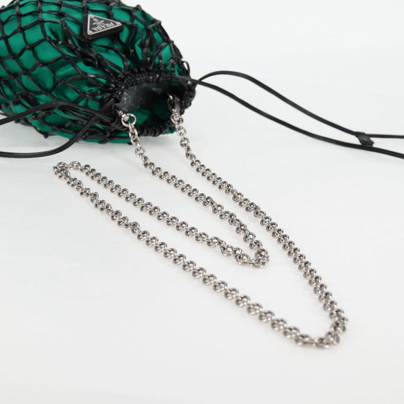 PRADA Chain Shoulder Bag Satin Green Auth 127567M