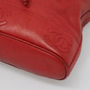 CHANEL Caviar Skin Backpack Caviar Skin Red Gold CC Auth 127574-10