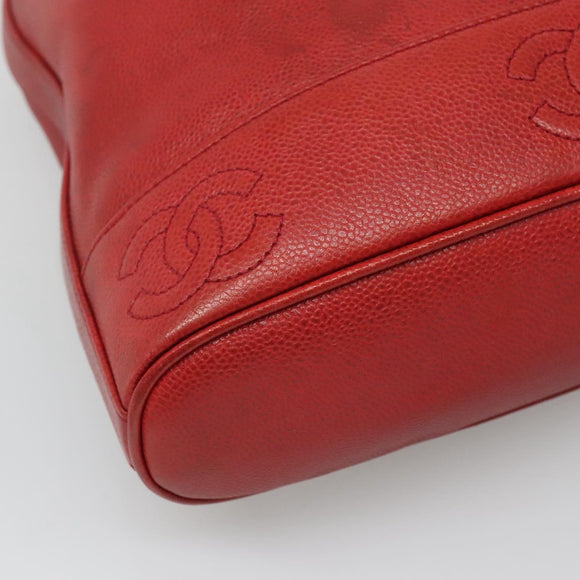 CHANEL Caviar Skin Backpack Caviar Skin Red Gold CC Auth 127574