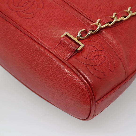 CHANEL Caviar Skin Backpack Caviar Skin Red Gold CC Auth 127574