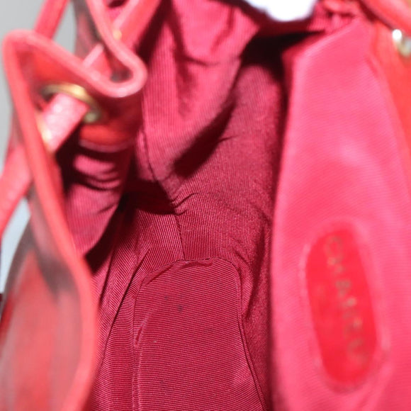 CHANEL Caviar Skin Backpack Caviar Skin Red Gold CC Auth 127574