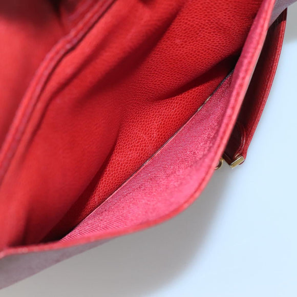 CHANEL Caviar Skin Backpack Caviar Skin Red Gold CC Auth 127574