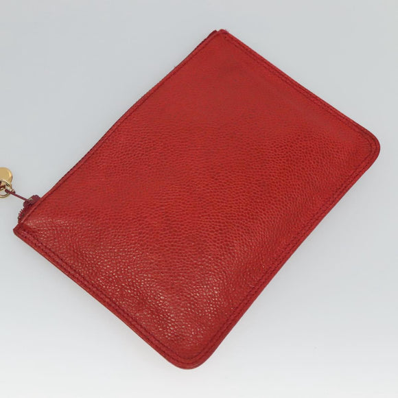 CHANEL Caviar Skin Backpack Caviar Skin Red Gold CC Auth 127574