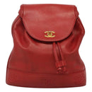 CHANEL Caviar Skin Backpack Caviar Skin Red Gold CC Auth 127574-2