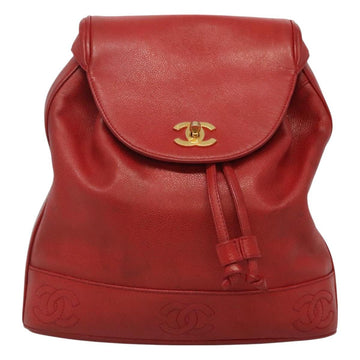 CHANEL Caviar Skin Backpack Caviar Skin Red Gold CC Auth 127574 - 0