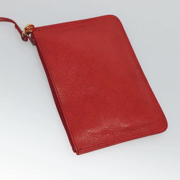 CHANEL Caviar Skin Backpack Caviar Skin Red Gold CC Auth 127574