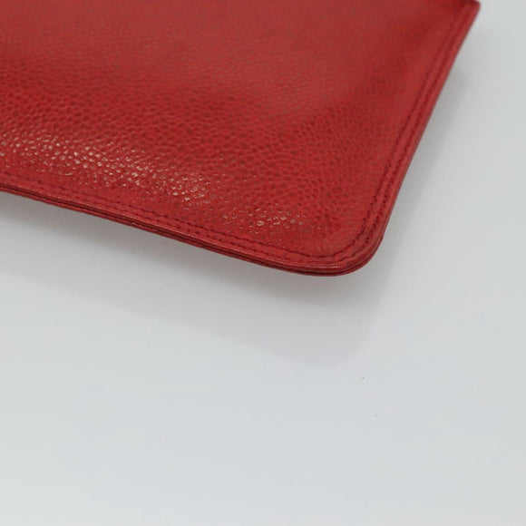 CHANEL Caviar Skin Backpack Caviar Skin Red Gold CC Auth 127574