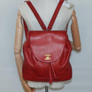 CHANEL Caviar Skin Backpack Caviar Skin Red Gold CC Auth 127574-28