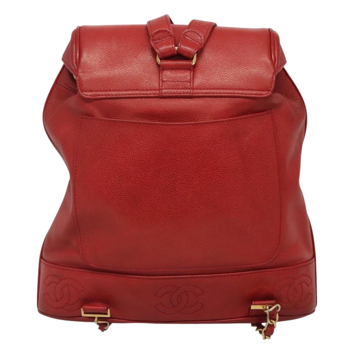 CHANEL Caviar Skin Backpack Caviar Skin Red Gold CC Auth  display picture 1