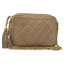 CHANEL Matelasse Chain Shoulder Bag Lamb Skin Beige Gold CC Auth 127575-1