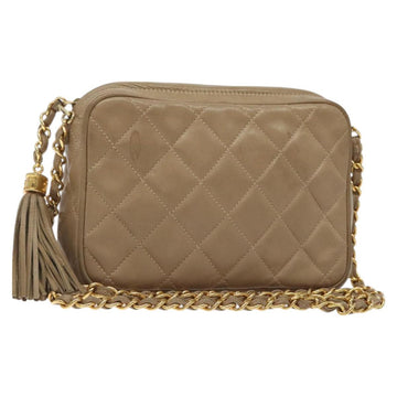CHANEL Matelasse Chain Shoulder Bag Lamb Skin Beige Gold CC Auth 127575