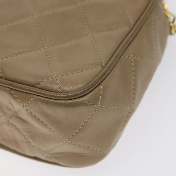 CHANEL Matelasse Chain Shoulder Bag Lamb Skin Beige Gold CC Auth 127575