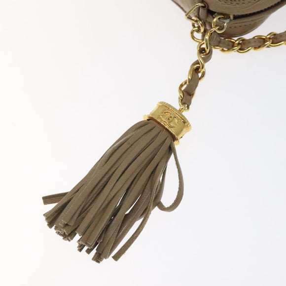 CHANEL Matelasse Chain Shoulder Bag Lamb Skin Beige Gold CC Auth 127575