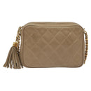 CHANEL Matelasse Chain Shoulder Bag Lamb Skin Beige Gold CC Auth 127575-13