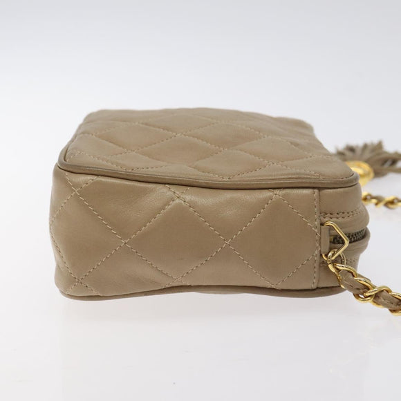 CHANEL Matelasse Chain Shoulder Bag Lamb Skin Beige Gold CC Auth 127575