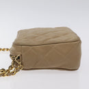 CHANEL Matelasse Chain Shoulder Bag Lamb Skin Beige Gold CC Auth 127575-4