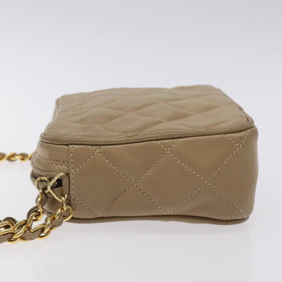 CHANEL Matelasse Chain Shoulder Bag Lamb Skin Beige Gold CC Auth 127575