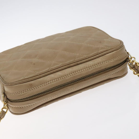 CHANEL Matelasse Chain Shoulder Bag Lamb Skin Beige Gold CC Auth 127575