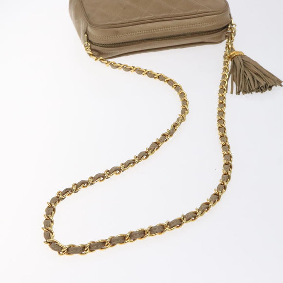 CHANEL Matelasse Chain Shoulder Bag Lamb Skin Beige Gold CC Auth 127575