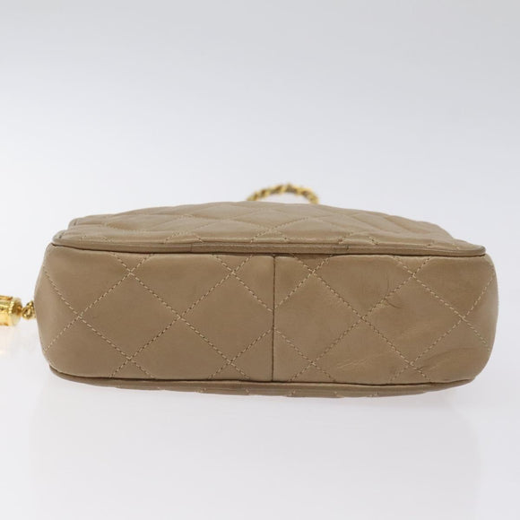 CHANEL Matelasse Chain Shoulder Bag Lamb Skin Beige Gold CC Auth 127575