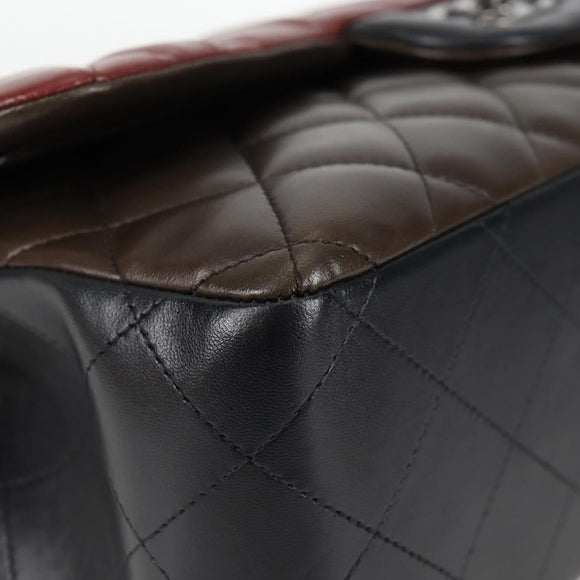 CHANEL Big Matelasse Chain Shoulder Bag Lamb Skin Brown CC Auth 127578SM