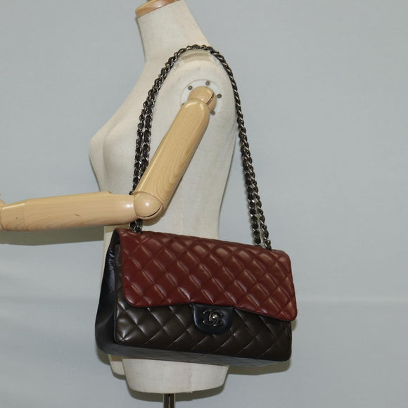 CHANEL Big Matelasse Chain Shoulder Bag Lamb Skin Brown CC Auth 127578SM
