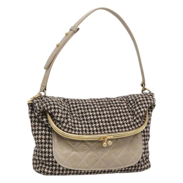 CHANEL Matelasse Shoulder Bag Wool Gray Gold CC Auth 127587V