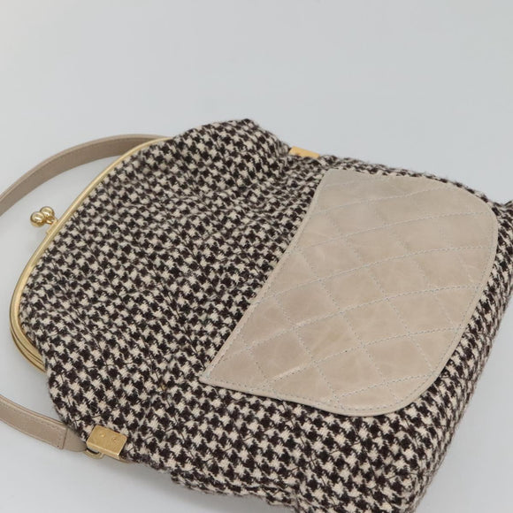 CHANEL Matelasse Shoulder Bag Wool Gray Gold CC Auth 127587V