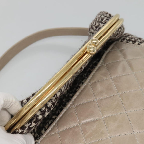 CHANEL Matelasse Shoulder Bag Wool Gray Gold CC Auth 127587V