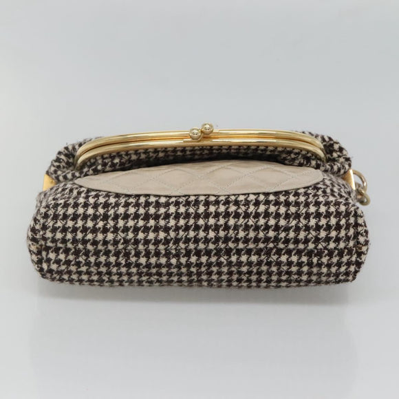 CHANEL Matelasse Shoulder Bag Wool Gray Gold CC Auth 127587V