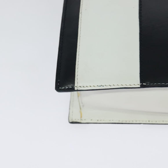 CELINE Shoulder Bag Leather White Navy gold Auth 127598