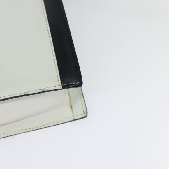 CELINE Shoulder Bag Leather White Navy gold Auth 127598