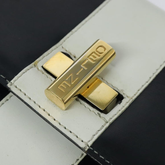 CELINE Shoulder Bag Leather White Navy gold Auth 127598