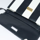 CELINE Shoulder Bag Leather White Navy gold Auth 127598-15