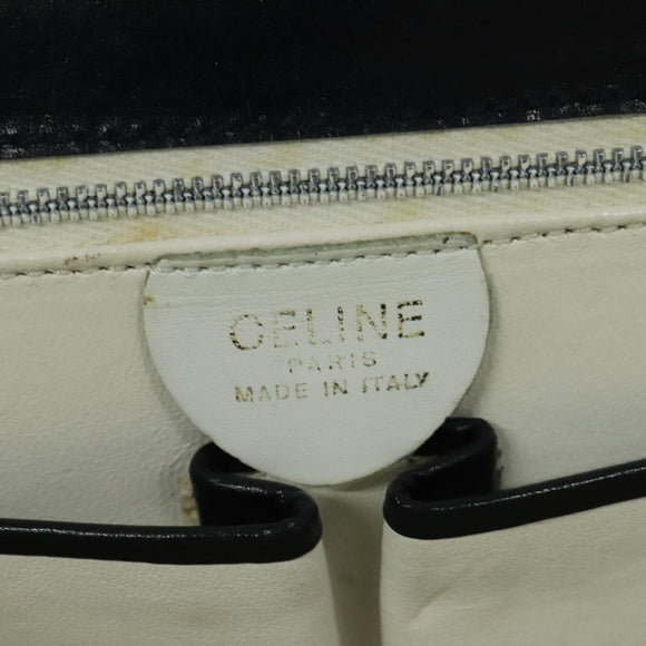 CELINE Shoulder Bag Leather White Navy gold Auth 127598