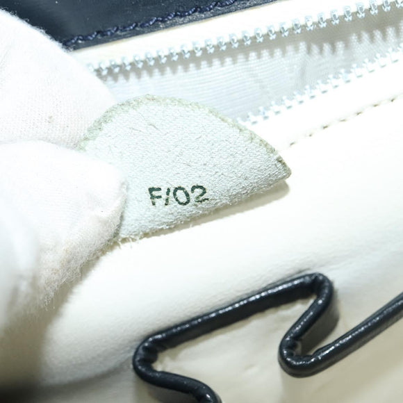 CELINE Shoulder Bag Leather White Navy gold Auth 127598