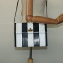 CELINE Shoulder Bag Leather White Navy gold Auth 127598-22