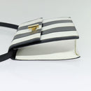 CELINE Shoulder Bag Leather White Navy gold Auth 127598-4