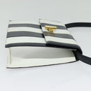 CELINE Shoulder Bag Leather White Navy gold Auth 127598-5