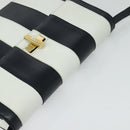 CELINE Shoulder Bag Leather White Navy gold Auth 127598-6