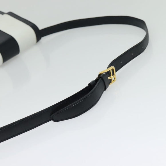 CELINE Shoulder Bag Leather White Navy gold Auth 127598