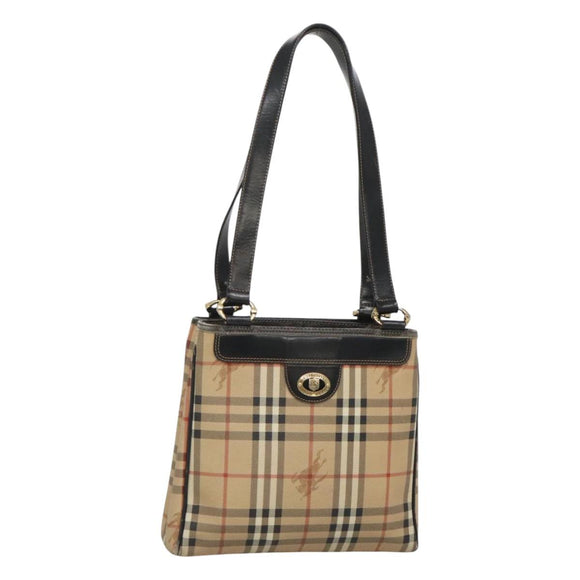 Burberrys Nova Check Shoulder Bag PVC Beige Gold Auth 127599