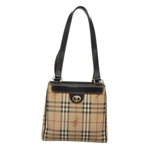 Burberrys Nova Check Shoulder Bag PVC Beige Gold Auth 127599