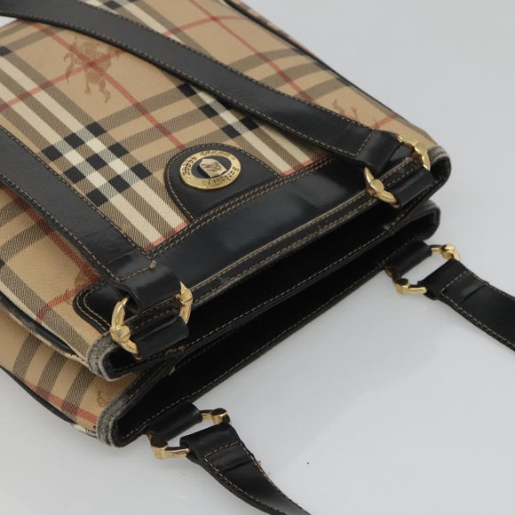 Burberrys Nova Check Shoulder Bag PVC Beige Gold Auth 127599