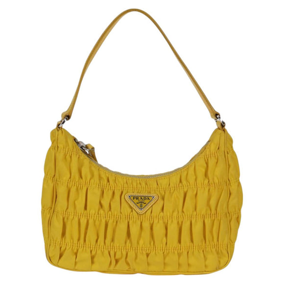 PRADA Accessory Pouch Nylon Yellow Silver Auth 127600V
