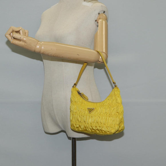 PRADA Accessory Pouch Nylon Yellow Silver Auth 127600V
